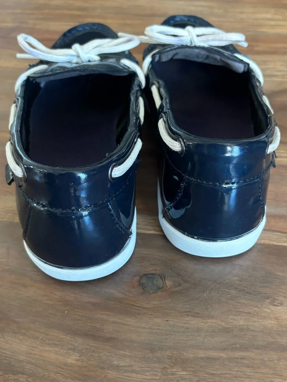 Cole Haan Ladies Navy Patent Leather Boat Deck Shoes